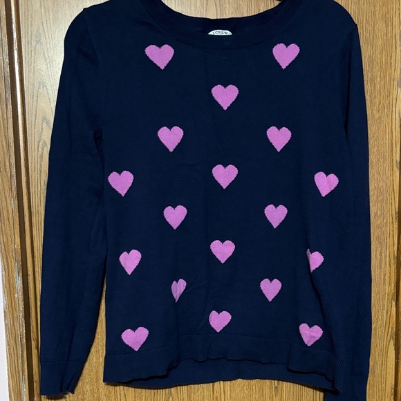J. Crew Dark Blue Sweater with Pink Hearts - Picture 1 of 5